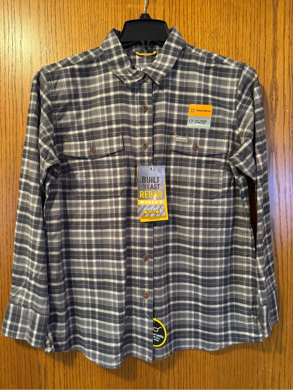 New Ariat Women's Gray Plaid Button-Down Shirt sz L
